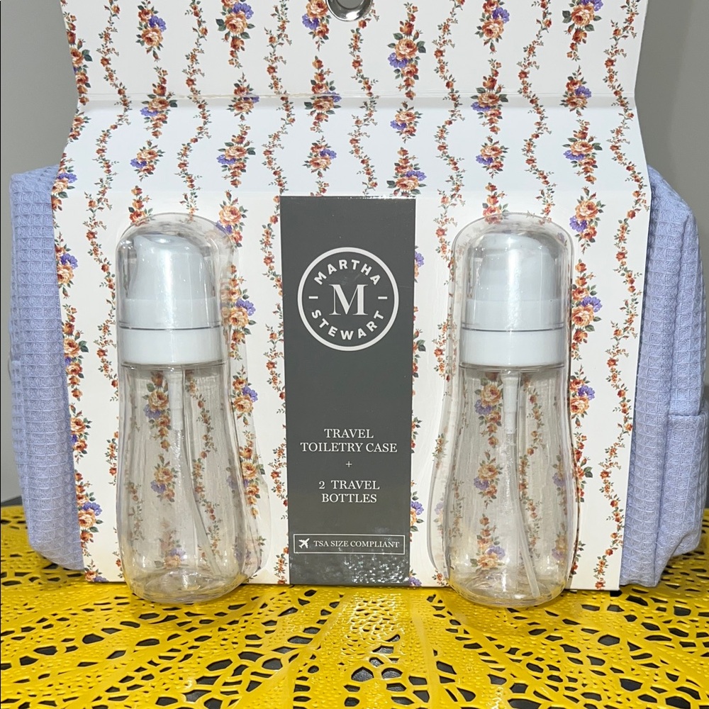 Martha Stewart Organic Cotton Lilac Toiletry Case with Clear Bottles